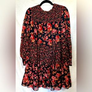 MSK Mix Floral Long Sleeve Ruffled Red & Black Dress.  Size Medium.
